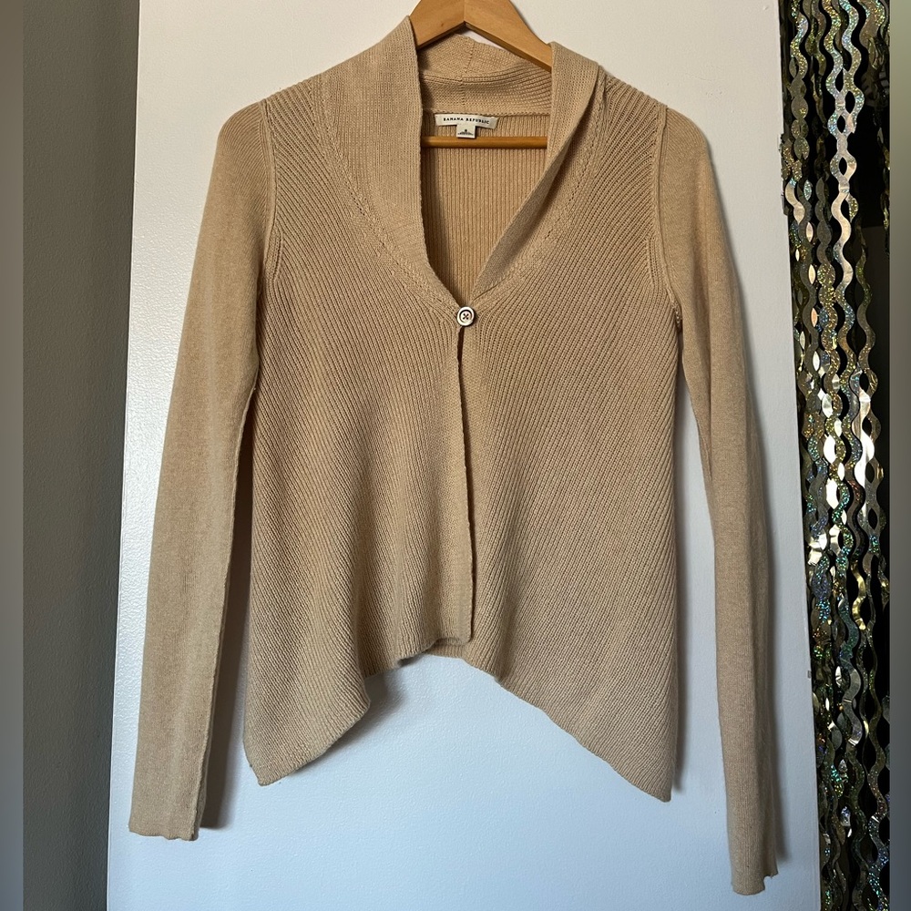 Banana Republic rabbit fur cotton blend flock cardigan beige sweater